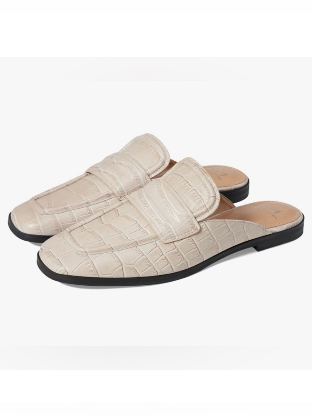 New Marc Fisher -Cream Croc embossed leather upper mules in cream.Size 9.5